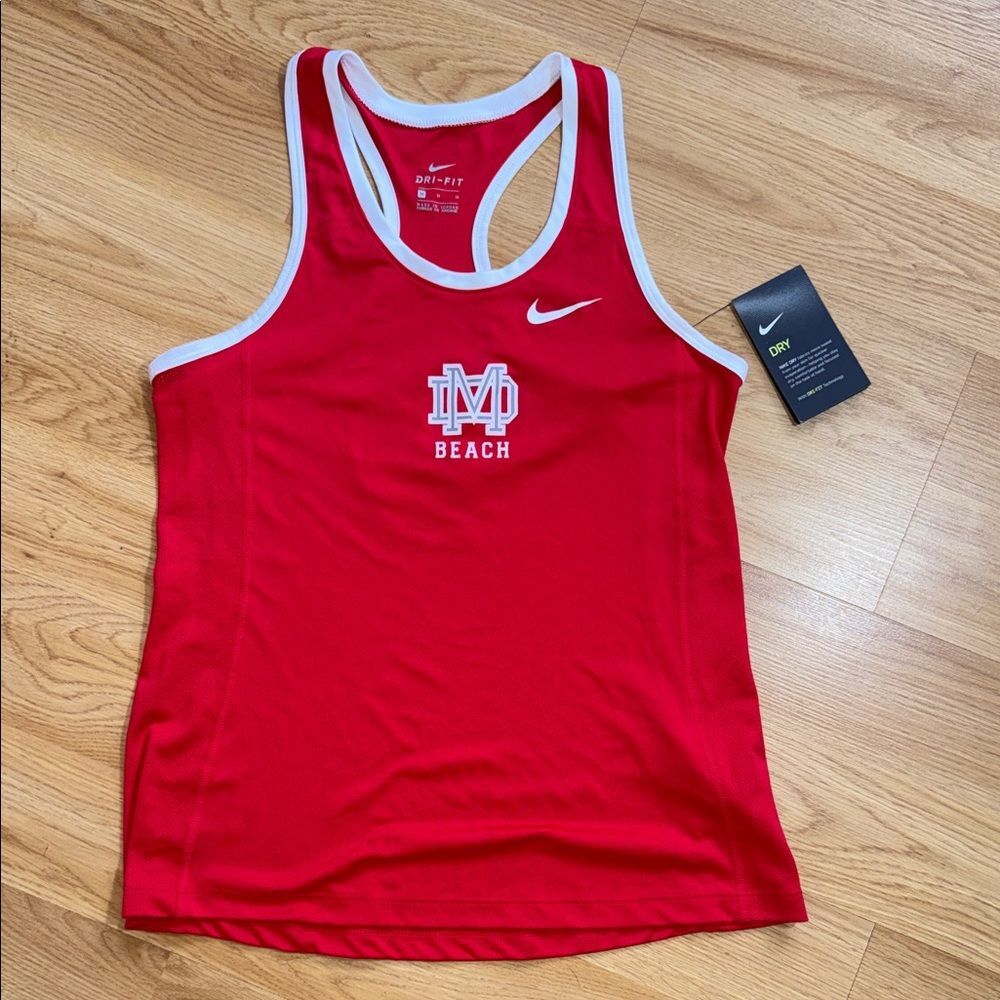 NWT Nike Dri-FIT Red Racerback Tank White Trim MD Beach Medium Athletic